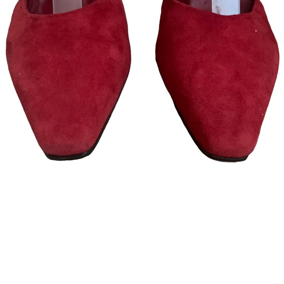 Vintage 90s Stephane Kelian Red Suede Mules Rhinestone Straps sz 8 - Picture 2 of 10